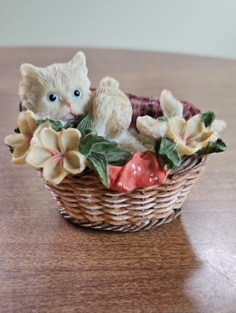 Kitten in Floral Woven Basket